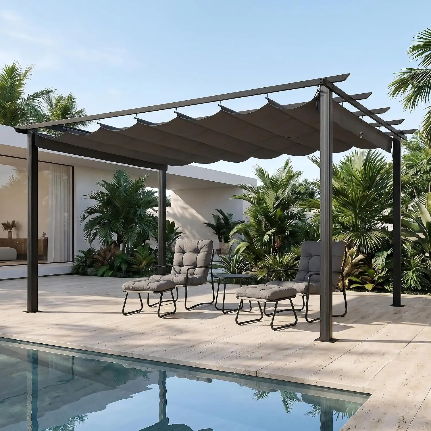 10'x13' Retractable Pergola Canopy, Aluminum Patio Gazebo with Sun Shade, Metal Shelter for Garden Deck, Grey, Customized