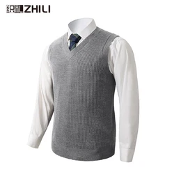 Autumn and winter New Men's V-Neck Knitted Vest Business Casual Classic Style Thick Sleeveless Sweater Vest Male Brand Clothing