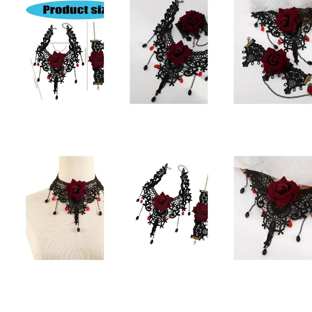 

39BB Gothic Vampires Jewelry Lace Choker Necklace Finger Rings Bracelet Pirate Costume