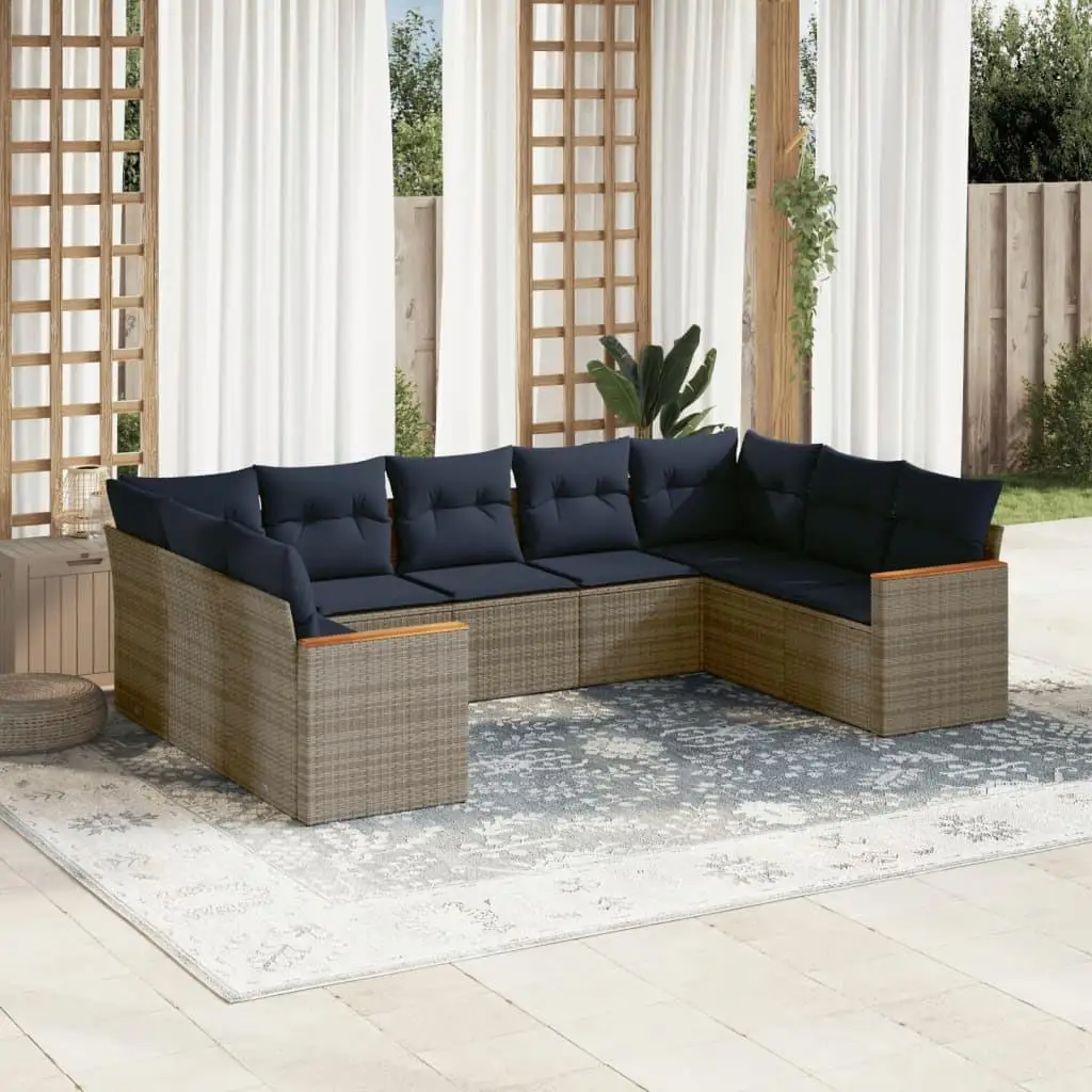 

Elegant 9 Piece Gray Poly Rattan Patio Sofa Set with Cushions for Outdoor Living Garden Furniture