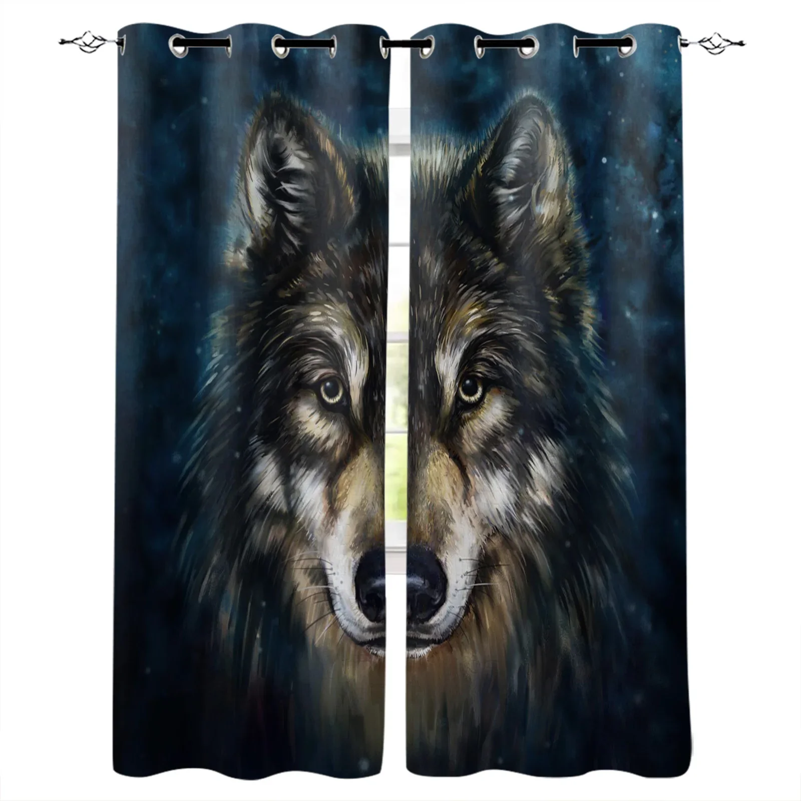 Animal Art Wolf Head Plush Blackout Curtains Window Curtains For Bedroom Living Room Decor Window Treatments