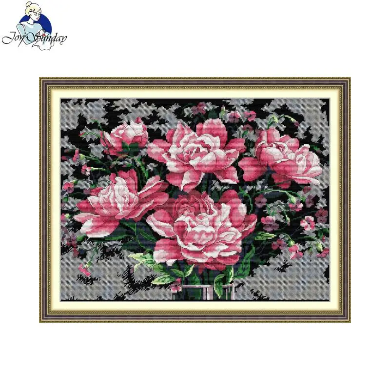 

Joy Sunday Cross Stitch Kit Handwork DMC Threads 16CT 14CT 11CT Peony Bouquet Flower Aida Canva Embroidery Kit Factory Supply