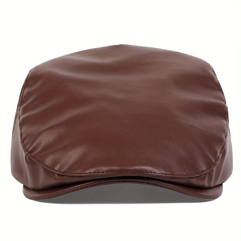 Men Retro Pu Leather Solid Color Newsboy Caps British Painters Hats Spring Summer Flat Cap Hip Hop Berets