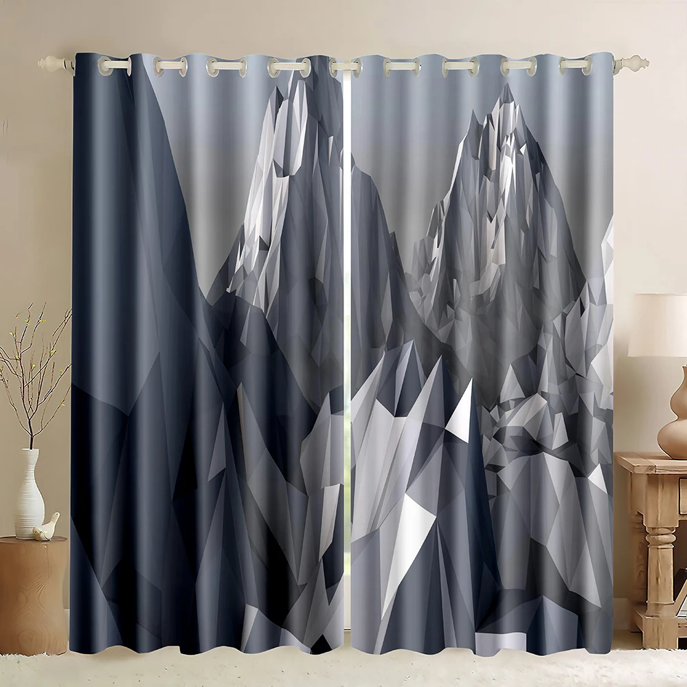 Abstract Art Window Blackout Curtains,Geometric Composition with Abstract 3D Design Illusion,Abstract Mountain Print Curtains