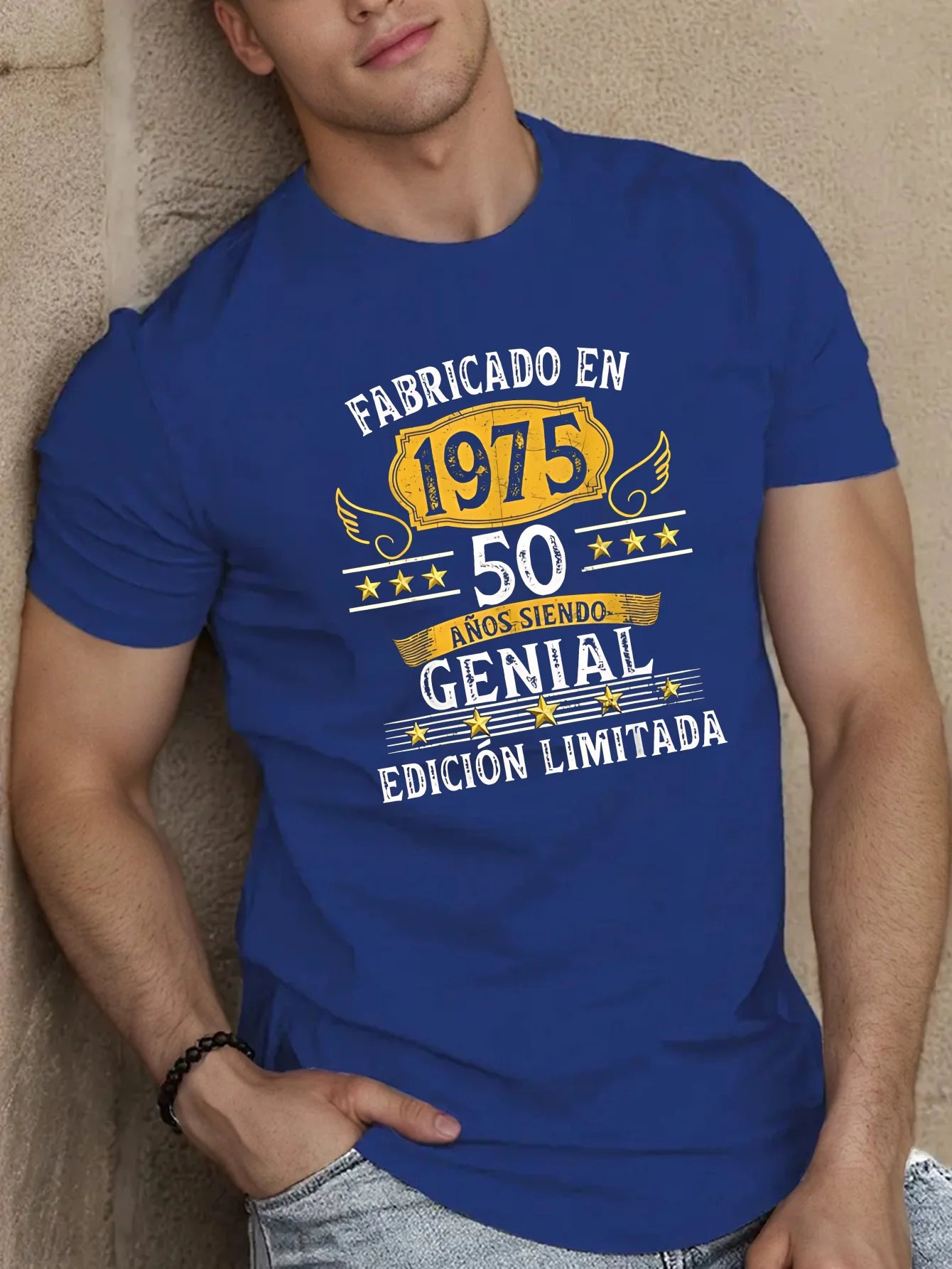1975 Vintage Spanish Language Graphic-50th Anniversary Limited Edition,with Stars&Wings Design-cotton printed men's T-shirt.
