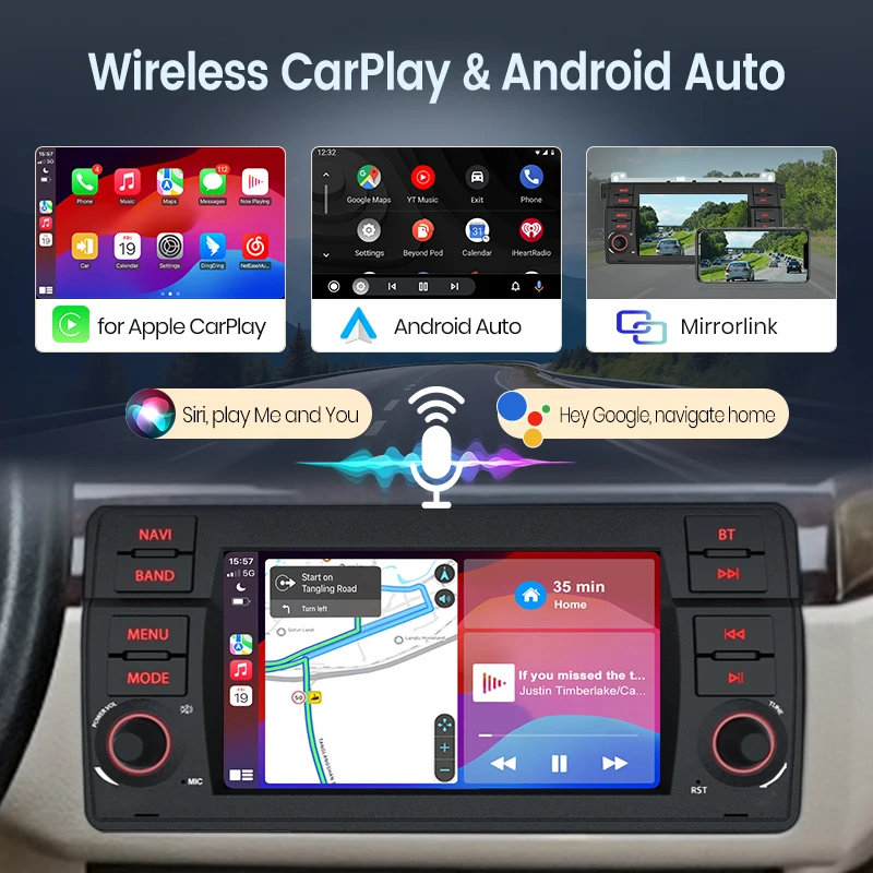 Radio para coche Junsun para BMW E46 M3 Rover 75, CarPlay inalámbrico, sistemas inteligentes Android Auto, pantalla táctil IPS, DSP, navegación GPS, WiFi, DAB+ RDS, FM/RAM, BT, SWC, Plug and Play, 2DIN, WiFi, 4G, estéreo multimedia 3