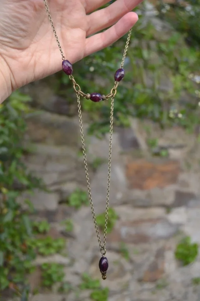 Garnet Necklace Antique Victorian Necklace January Birth stone Mid-Century Jewelry Bohemian necklace