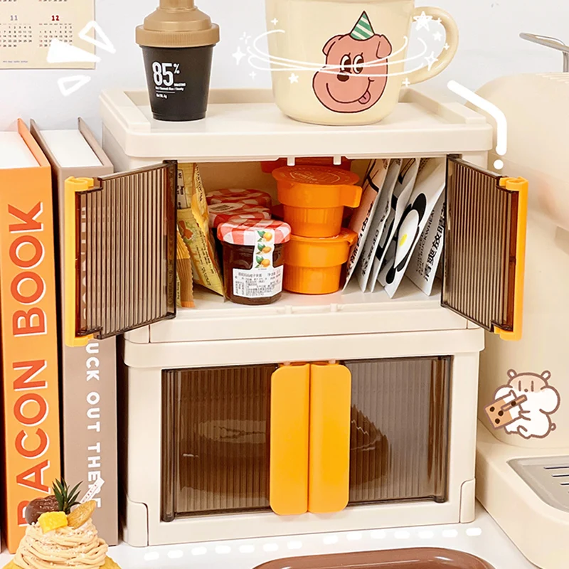 

Folding Storage Box with Lock Collapsible Organizer Basket Toy Organization Cabinet Stackable Desktop Organizer Desk Bins