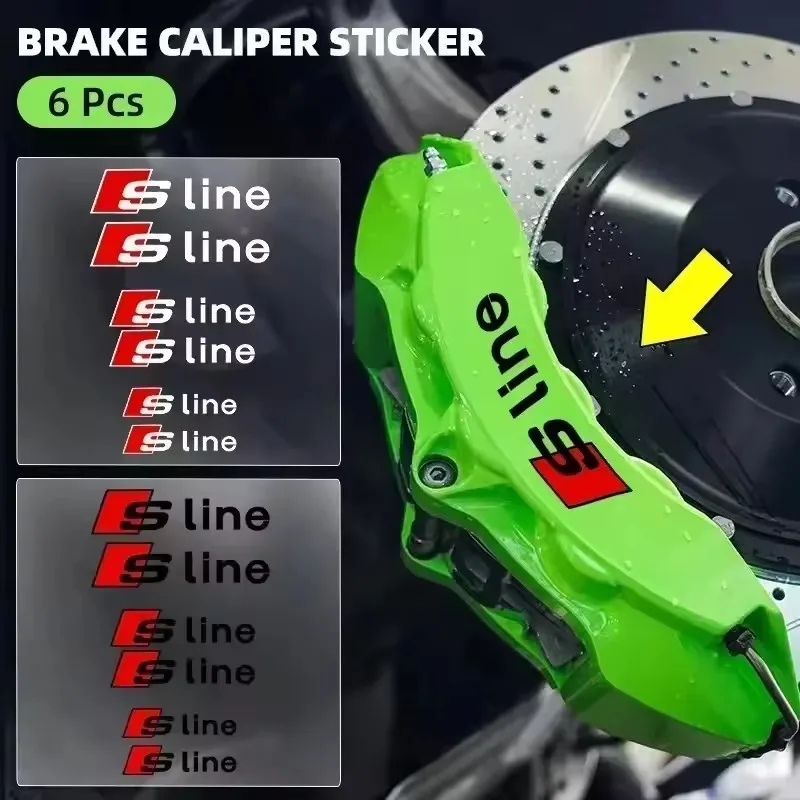6Pcs PVC Car Brake Caliper Sticker Heat Resistant Decals Auto Accessories for Audi S Line A1 A3 A4 A6 A7 Q3 Q5 Q7 RS3 RS4 S3 S4