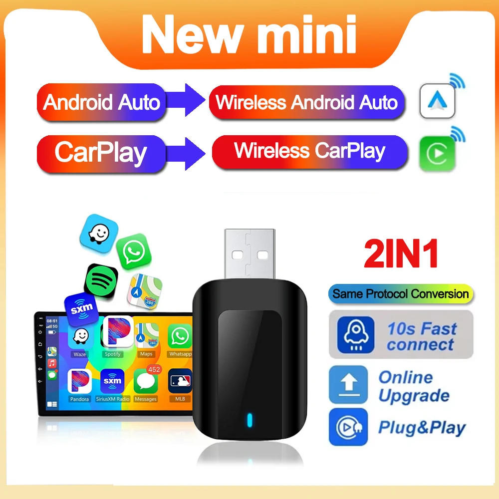 Smart Mini Box  Wireless CarPlay Android Auto Adapter USB Dongle Plug And Play Universal For VW Toyota Nissan Honda Ford Benz