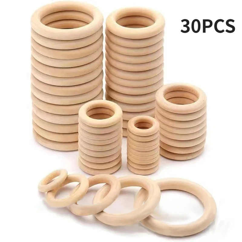 

30pcs DIY Wood Hoops 3 Sizes Handmade Wooden Rings Connection Pendant Accessories Wooden Blank Rodent Rings Circle Macrame