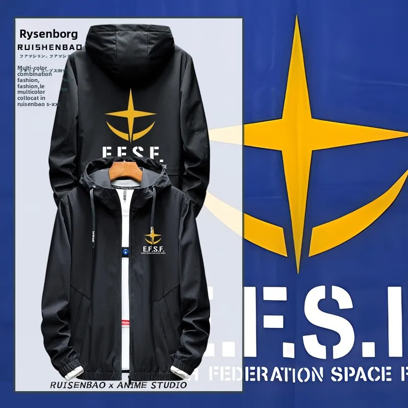 

EFSF эмблема с капюшоном Jaet Fce на подкладке мужское осенне-зимнее пальто мобильный костюм полиэстер свободный крой на молнии украшенная