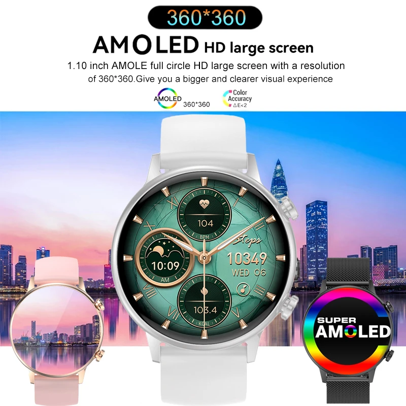 2024 New AMOLED Smart Watch Women Bleutooth Call Smartwatch Voice Assistant HealthTracker Sports Watches Waterproof Clock Ladies