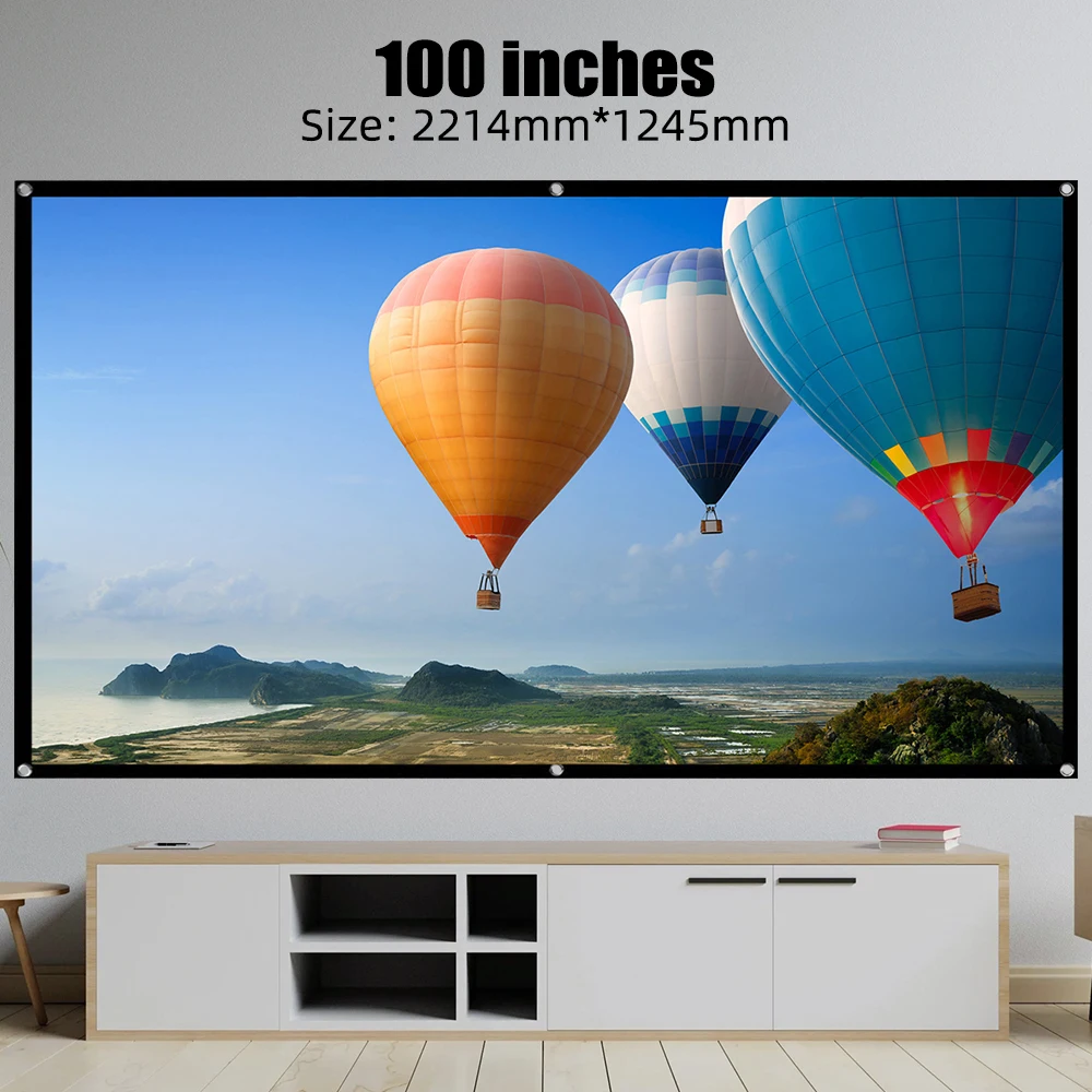 GOOJODOQ 100/80inch HD Anti-Light Curtain Projector Screen 16:9 Indoor Ultra View Portable Foldable 3D 4K Proyector Screen