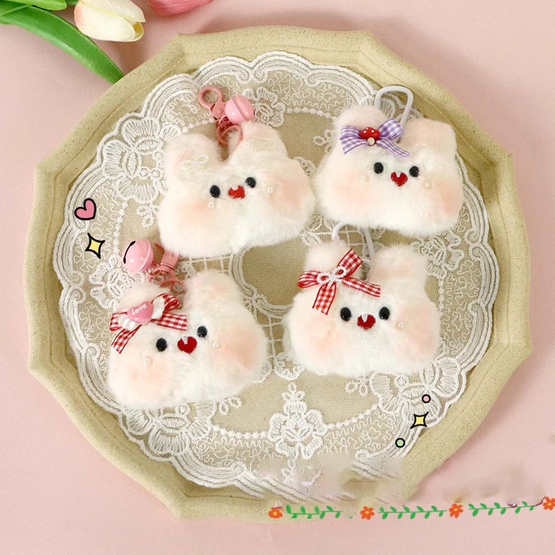 

Kawaii Cartoon Strawberry Plush Rabbit Student Luggage Accessories Bell Pendant Cute Bow Rabbit Girls Backpack Keychain Gifts