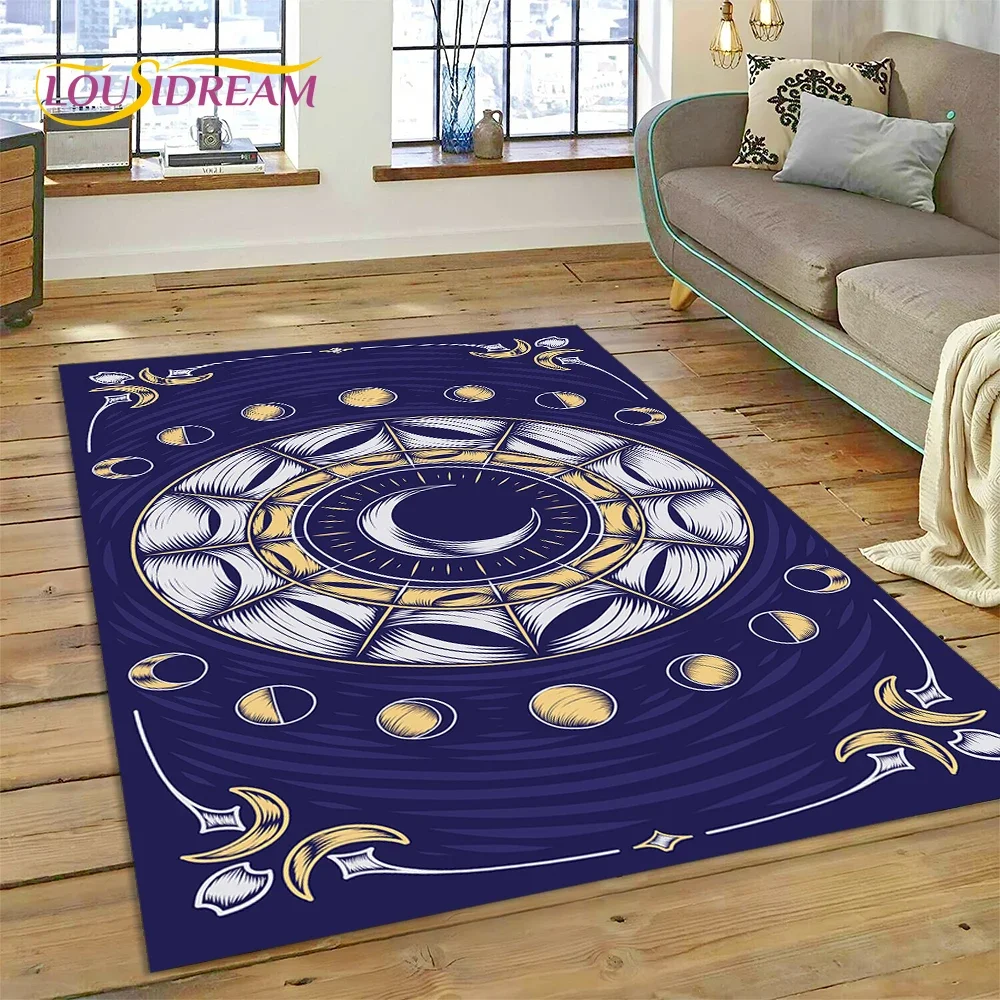 Mysterious Tarot Sun Moon Mandala Magic Carpet Rug for Bedroom Living Room Home Sofa Decoration,Child Game Large Decor Floor Mat