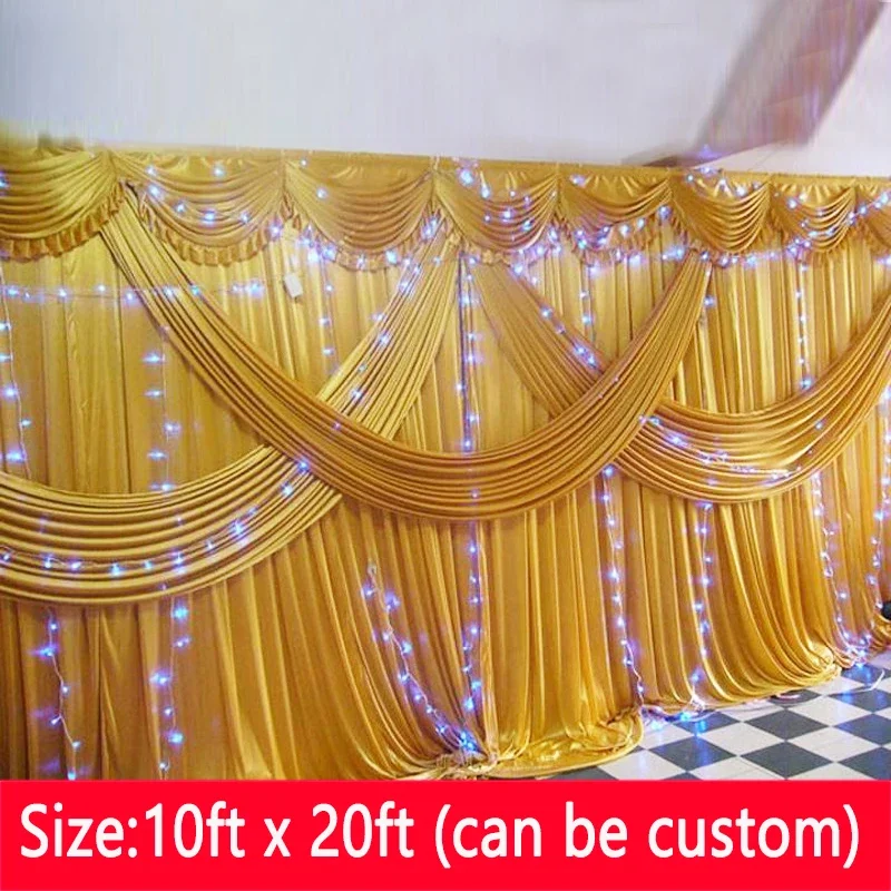 3x6M/10x20FT Gold Curtain Drape Panels With Swags Stage Background Party Wedding Backdrop Decoration Photo Booth Stage Backdrops