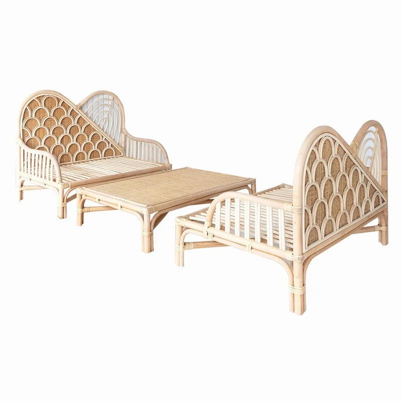 

Rattan sofa combination single real rattan bed children's natural rattan chair single bed double sofa combination B & B