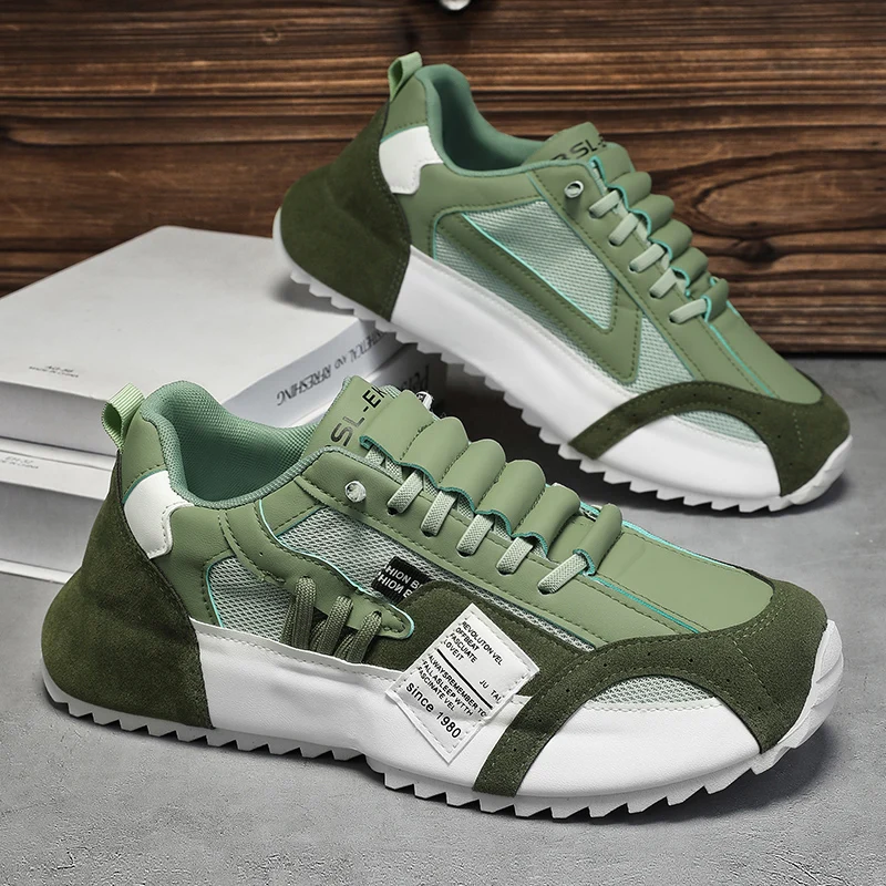 

Man Sneakers Summer Mesh Moccasins Lace-up Leather Sports Four Seasons Casual Running Shoes Men's Comfortable Forrest Gump Shoe