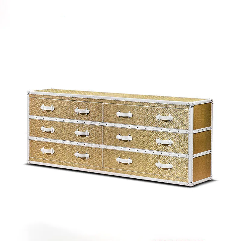 Italian light luxury storage copper wire side cabinet hard box porch cabinet with drawers six chest cabinet Italian dining side