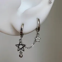 1PCS Silver Color Star Chain Double Ear Hole Stainless Steel Ear Bone Nail Y2K Fashion Hottie Earrings for Women Jewelry