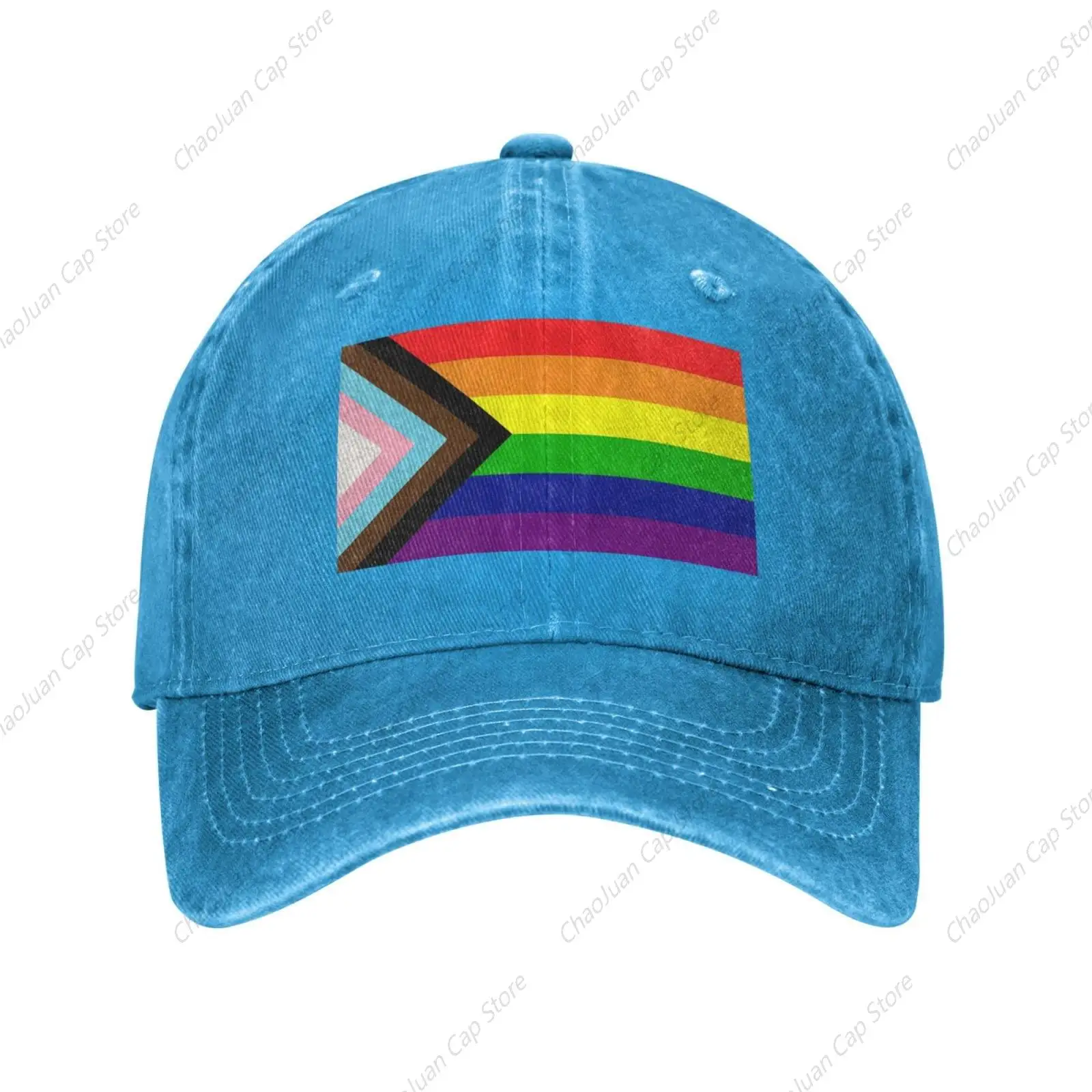 Progress Pride Rainbow LGBT,LGBTQ Transgender Gay Flags Cowboy Hat Baseball Cap Women Trucker Hat Men Dad Hat Blue