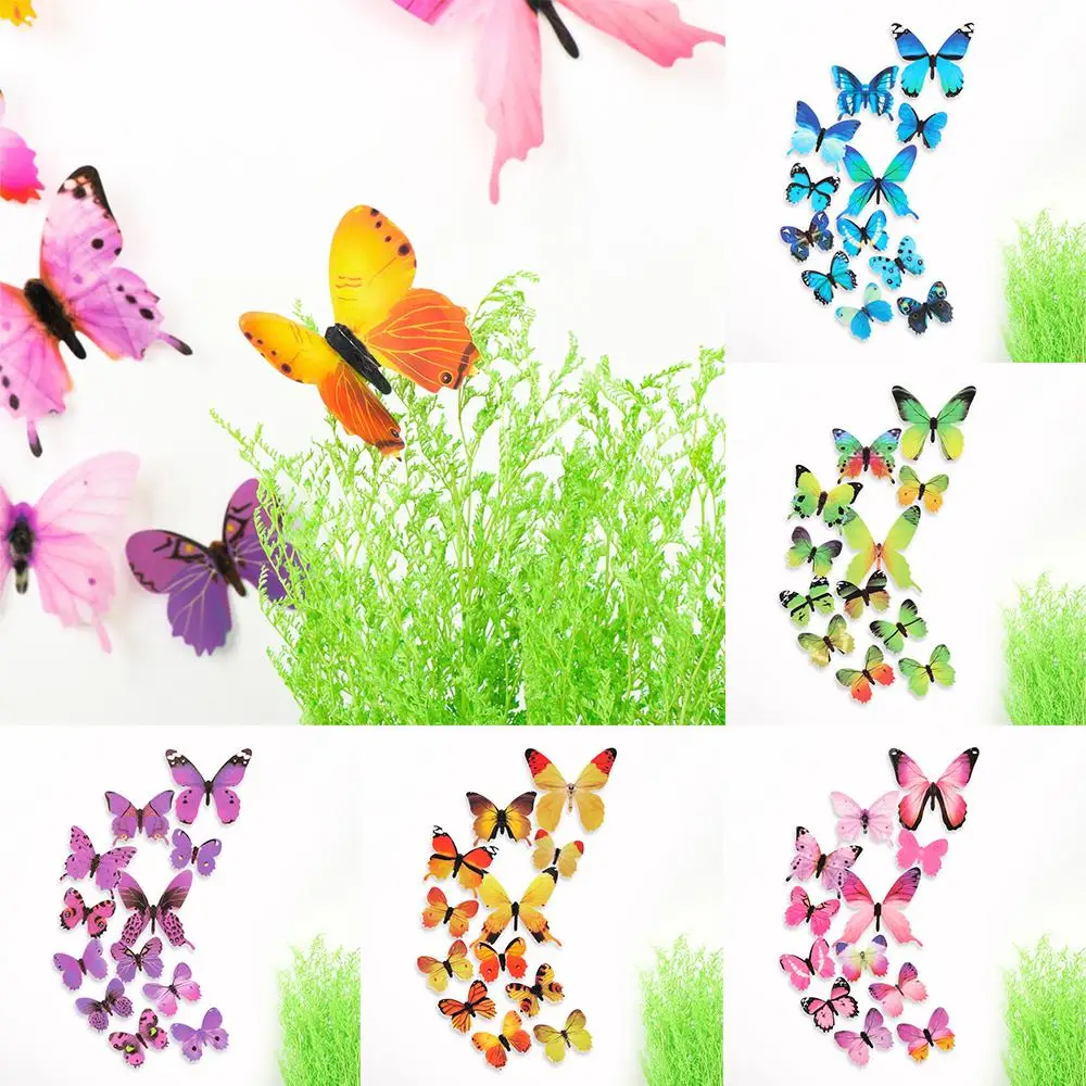 12PCS/Set Wedding Ornament Home Decoration Folding Wings Wall Art Butterly Wall Sticker PVC Mural 3D Decals