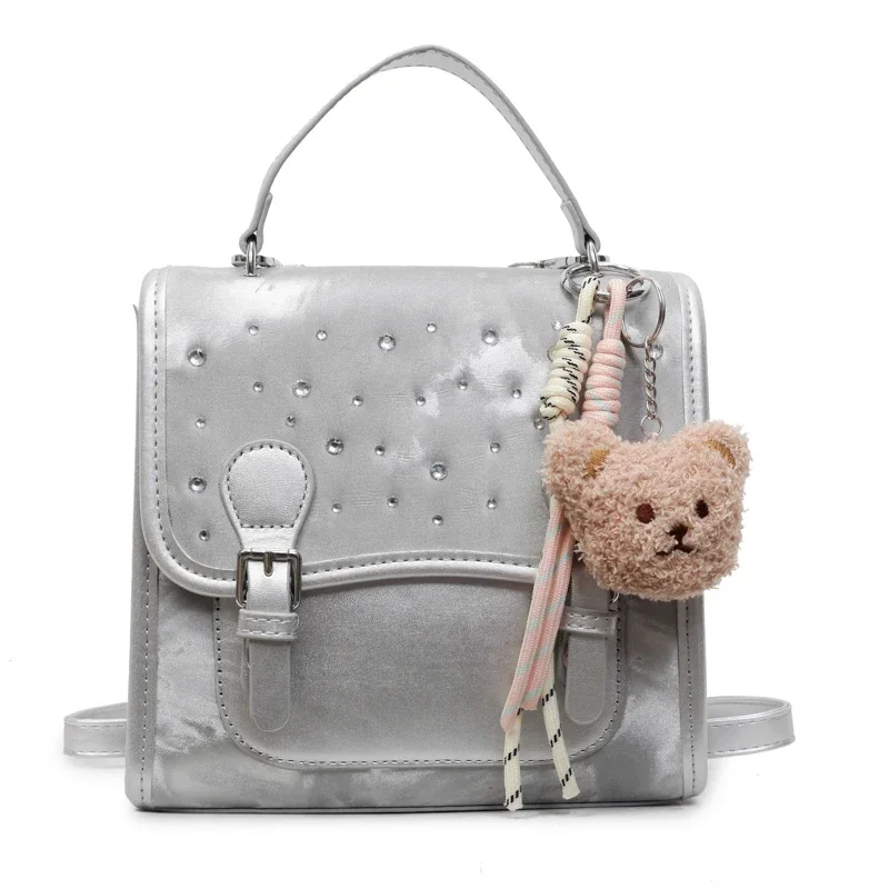 

Модные рюкзаки в мягкой обложке, большая вместимость, однотонные, 2024, высококачественные внутренние карманные сумки на молнии для женщин, на молнии из искусственной кожи, серебристый цвет