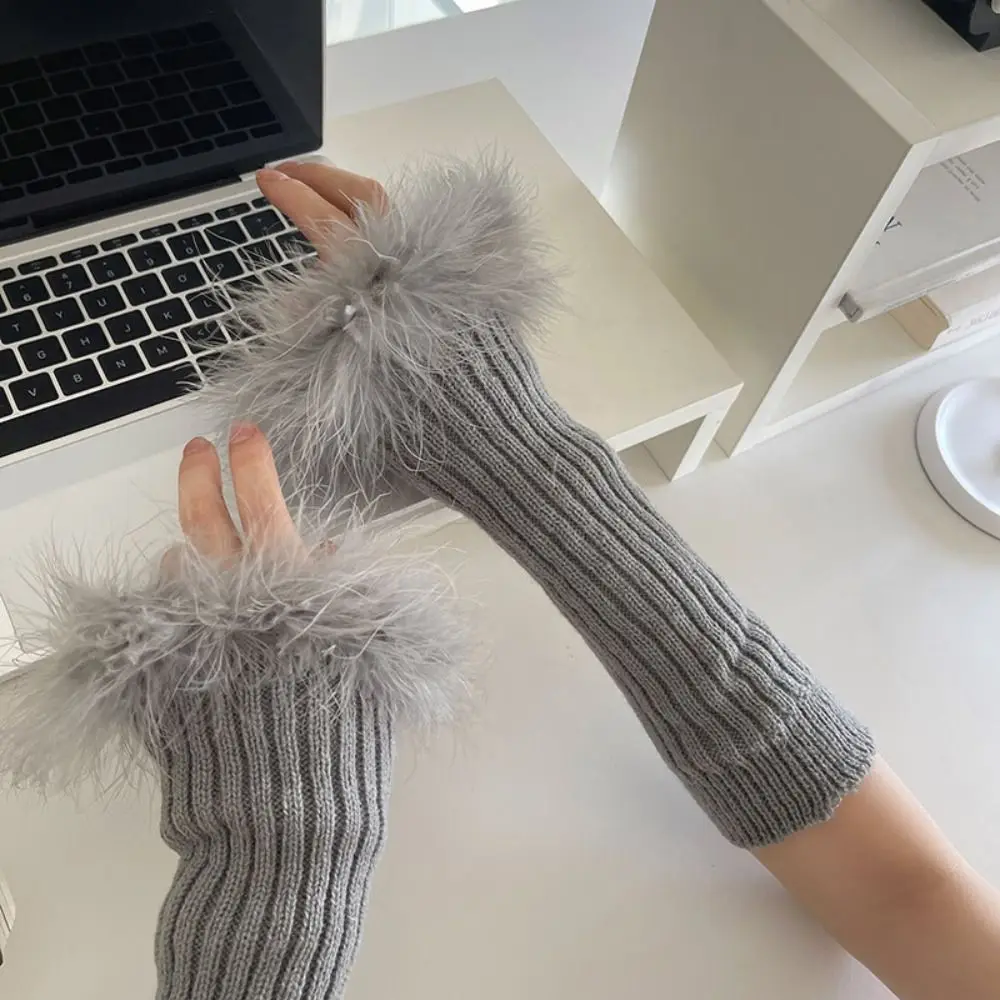 Arm abdeckung elastisch y2k warme Ärmel lange Fäustlinge Spitze Feder gestrickte Arm stulpen süße koreanische Stil finger lose Handschuhe Lolita