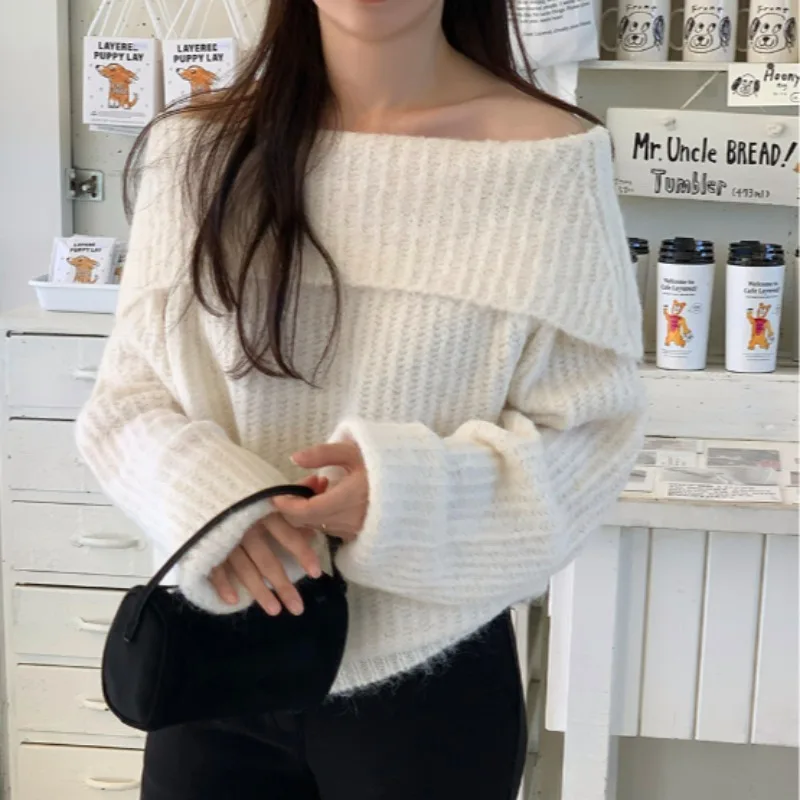Lockerer langer Sve Oulder Bared Strickpullover Damen SLE Korean Lazy Faion Frühling Herbst 2026 Damen Faion Trend