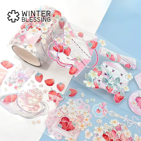 2m lasersilverfärgad PET Washi-tejp jordgubb transparent rulle klistermärke dekorativ tejp för scrapbooking, journal, brevpapper 10 best sales jordgubbs-washitejp - №3