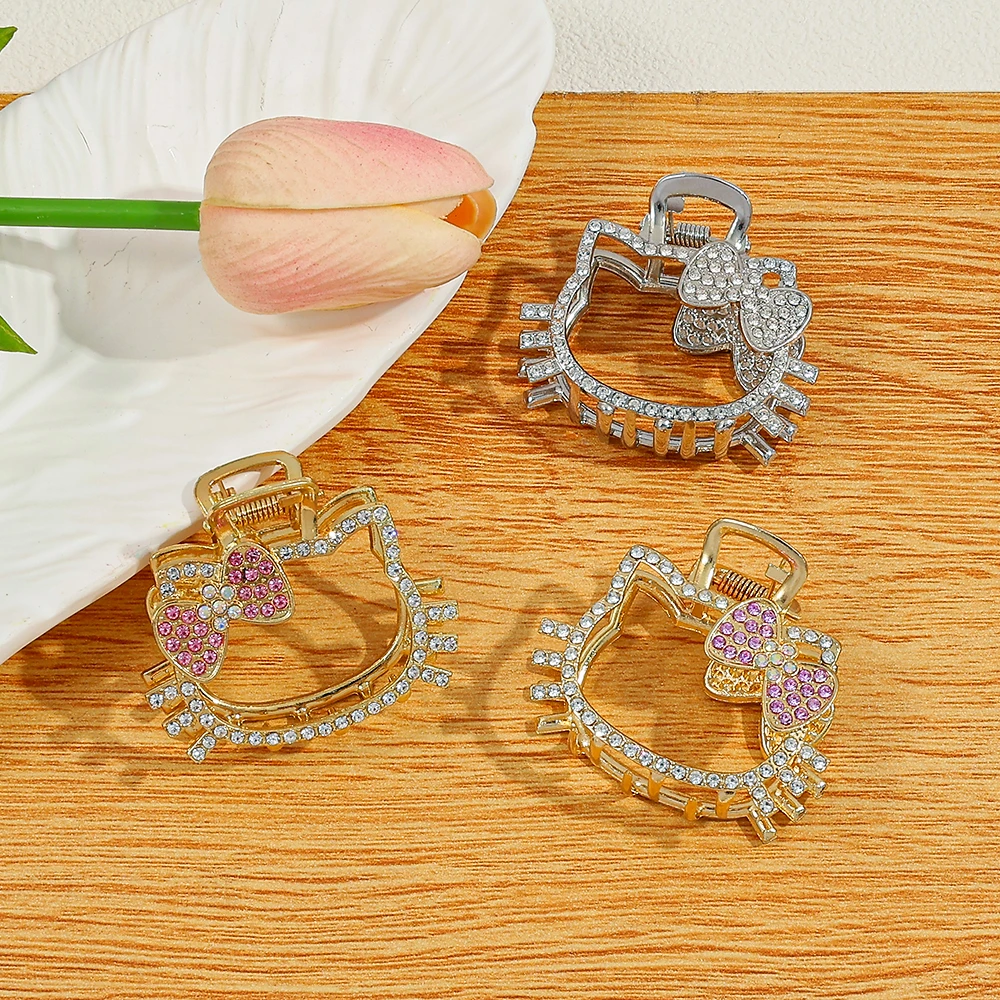 Garra de cabelo em forma de Hello Kitty de liga de zinco, um acessório de cabelo multifuncional e garra de cabelo