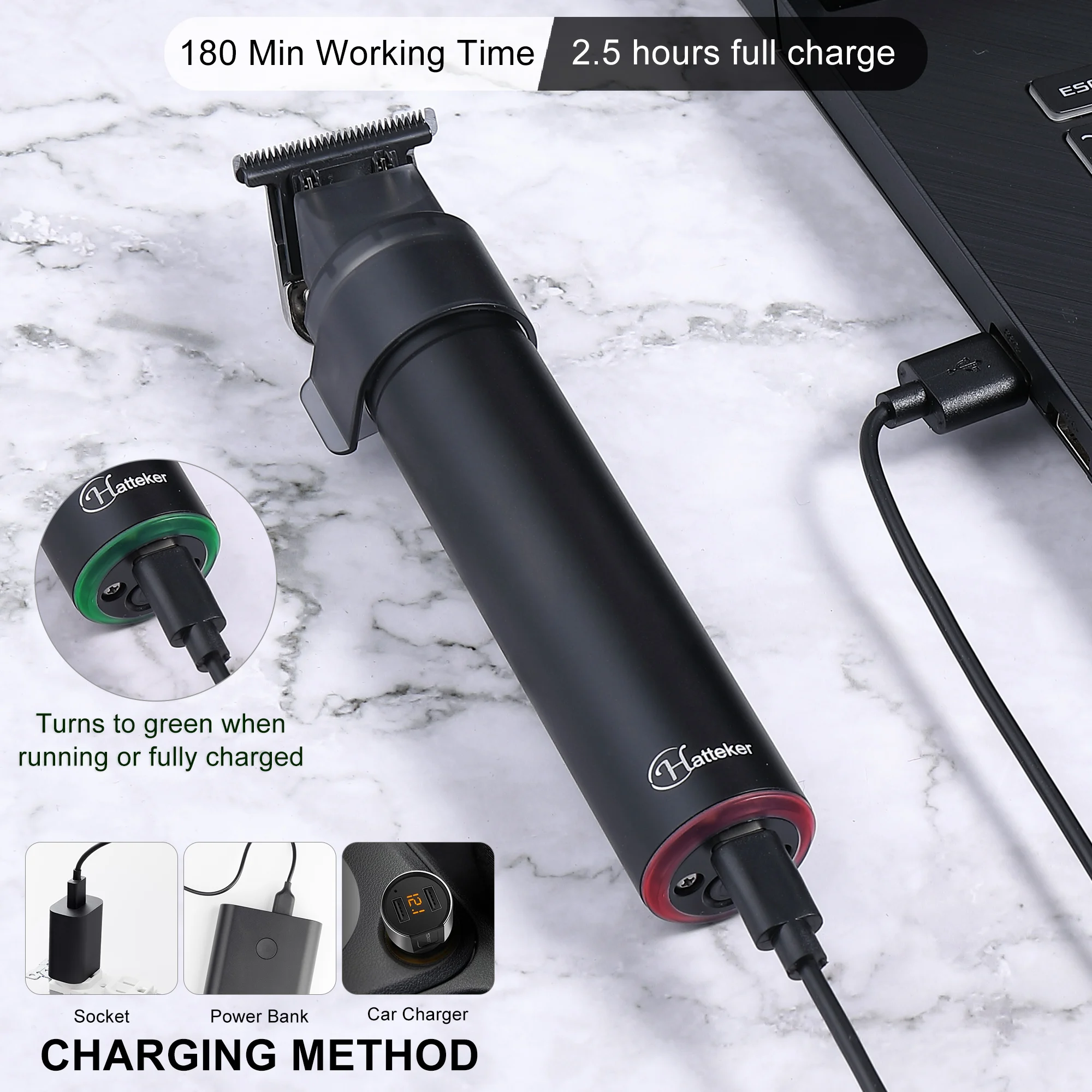 Hatteker الكهربائية برو لي مشابك شعر الخطوط العريضة أصلع المقص صفر فجوة T-شفرة أداة تهذيب اللحية مقاوم للماء قابلة للشحن اللاسلكي