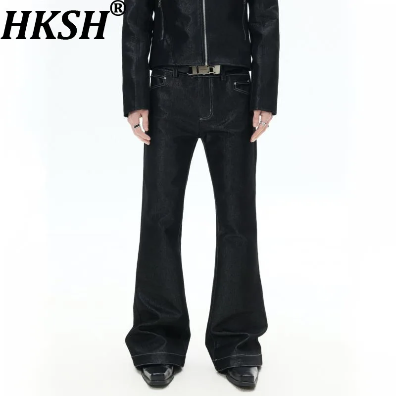 HKSH Spring Summer New Men Tide Dark Silver Shimmer Starry Night Jeans Topstitching Rivets Mid-Waist Flared Denim Pants HK21800