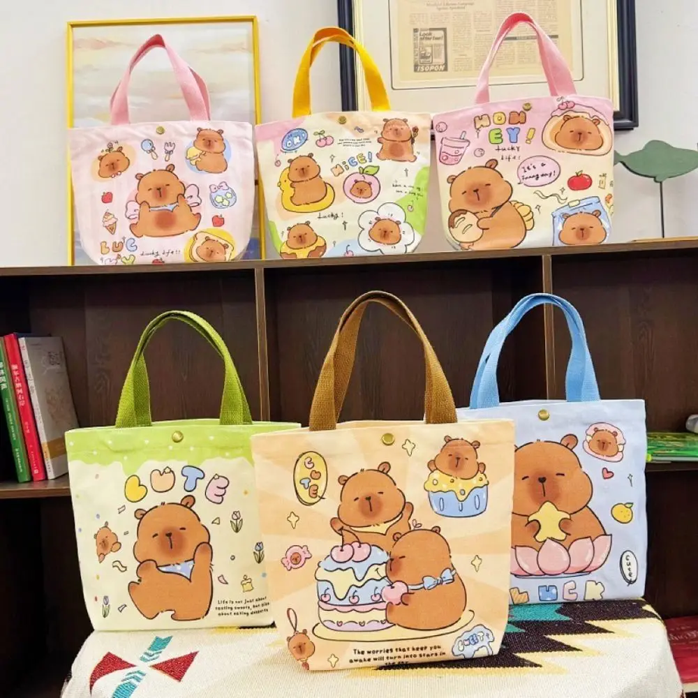 

Cute Thicken Capybara Canvas Bag Letter Cartoon Doll Student Tote Bag Large Capacity Lightweight Cartoon Underarm Bag Girls