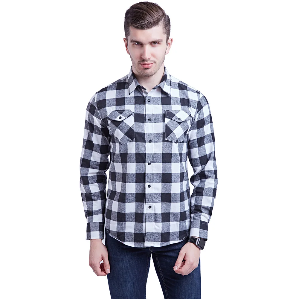 

New Arrival Men's Checkered Shirt Double Pocket Pure Cotton Flannel Red Black Plaid European Size Casual Long Sleeve Britsh S...