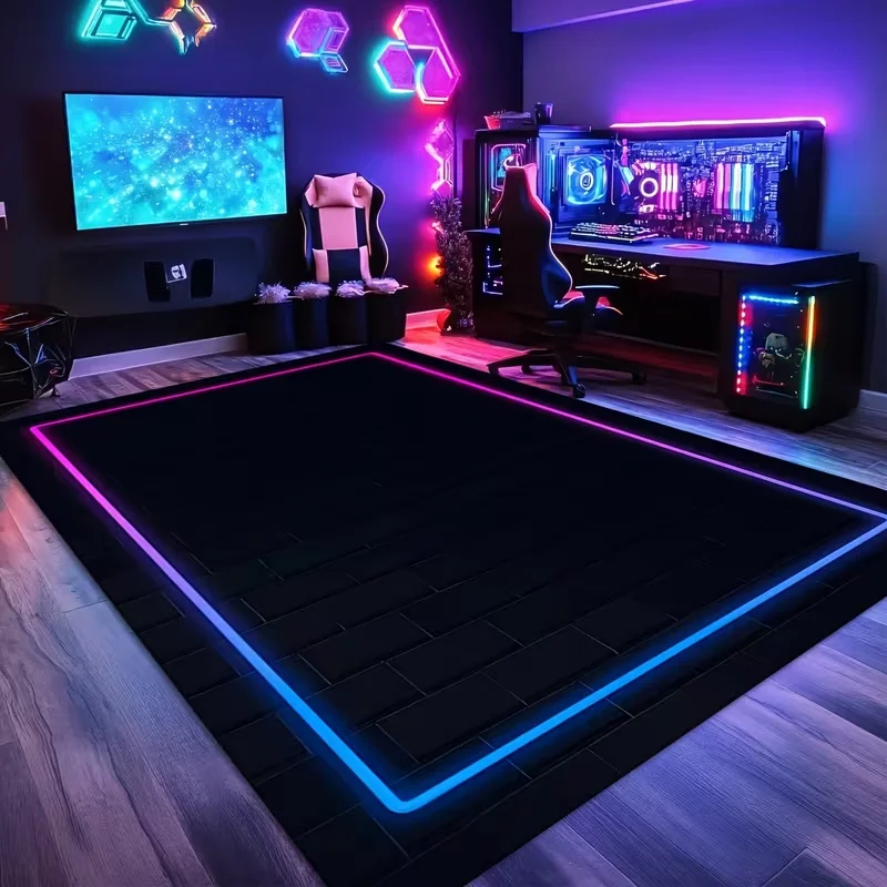 Rosa-blauer Ziegelwand-Neonrahmen-Teppich, Game-Controller-Teppich, E-Sport-Teppich, Retro-Dekorations-Teppich, Feiertagsdekorations-Teppich