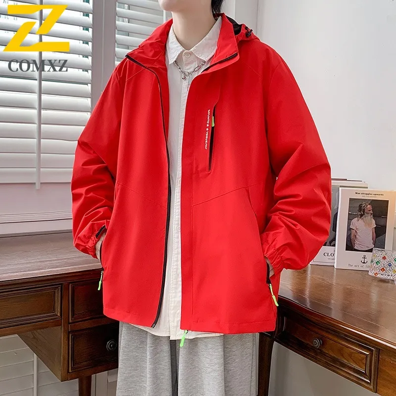 COMXZ 2025 Giacca da uomo Casual Outdoor Mountain Giacche antivento Classici con cappuccio Escursionismo Stile Allentato Primavera Autunno Abbigliamento
