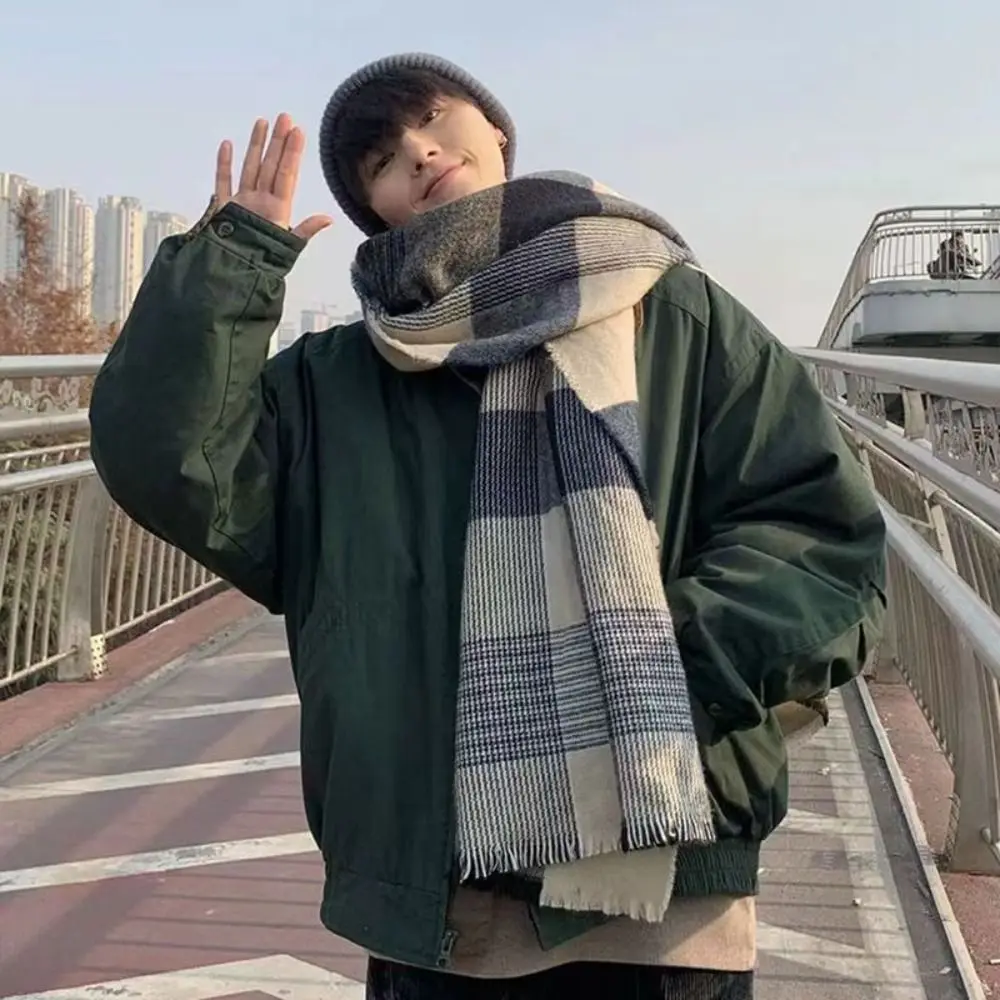 

Fashion Korean Men's Plaid Scarf Thicken Casual Winter Plaid Scarf Warm Long Checkered Scarf Gifts