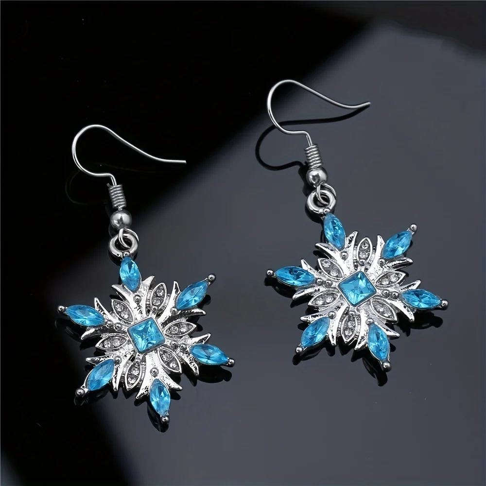 European and American style creative water blue snowflake earrings necklace two-piece set women's wedding decoration earrings