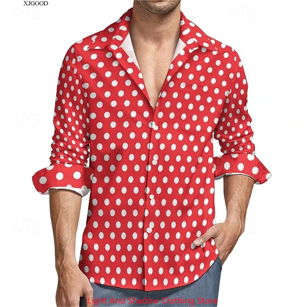 

Spring and summer men's long sleeved lapel shirt with polka dot fashion casual men's shirt, high-quality men's top