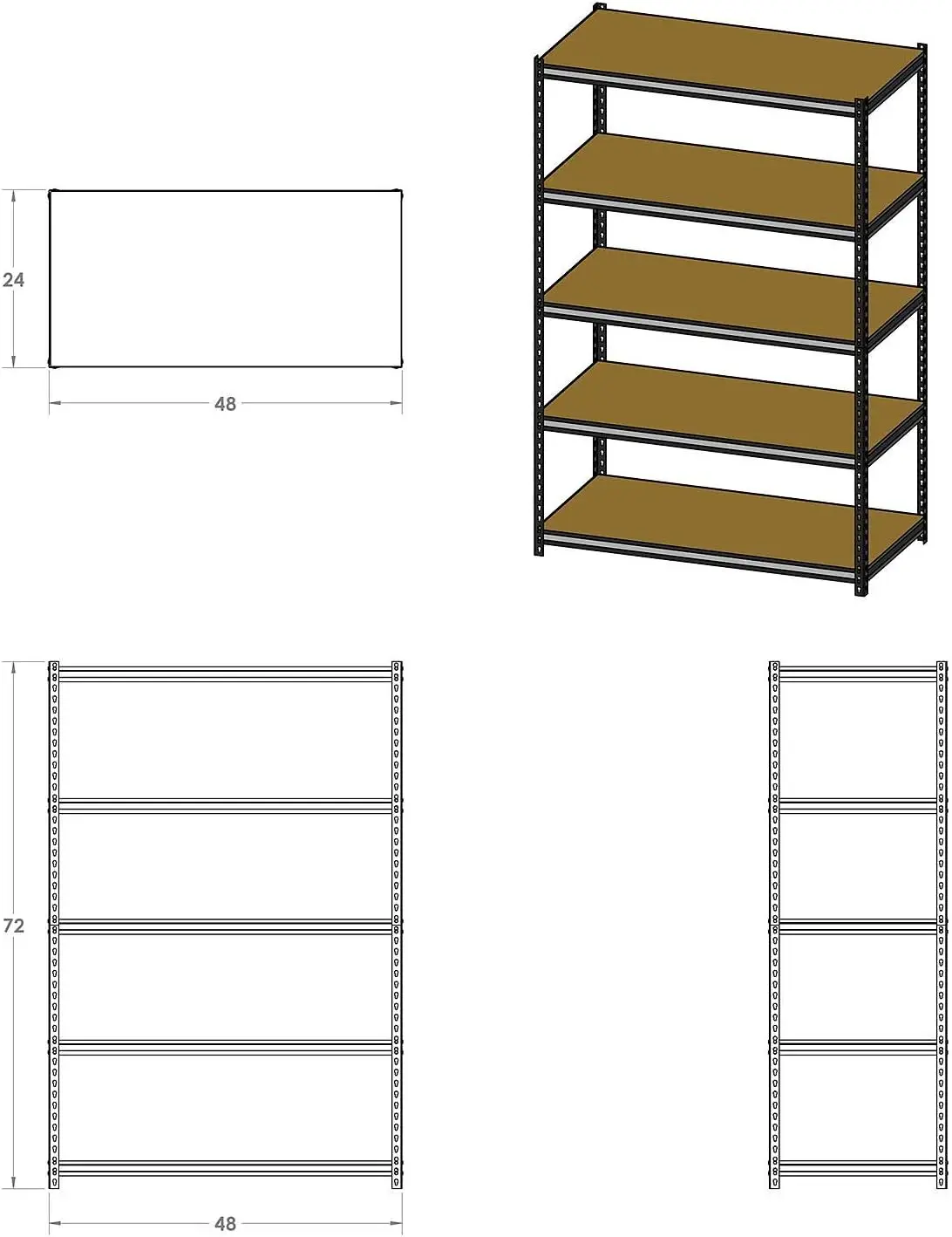 EDSAL Heavy Duty Garage Shelf Steel Metal Storage 5 Level Adjustable Shelves Unit 72" H x 48" W x 24" Deep (Pack of 2)