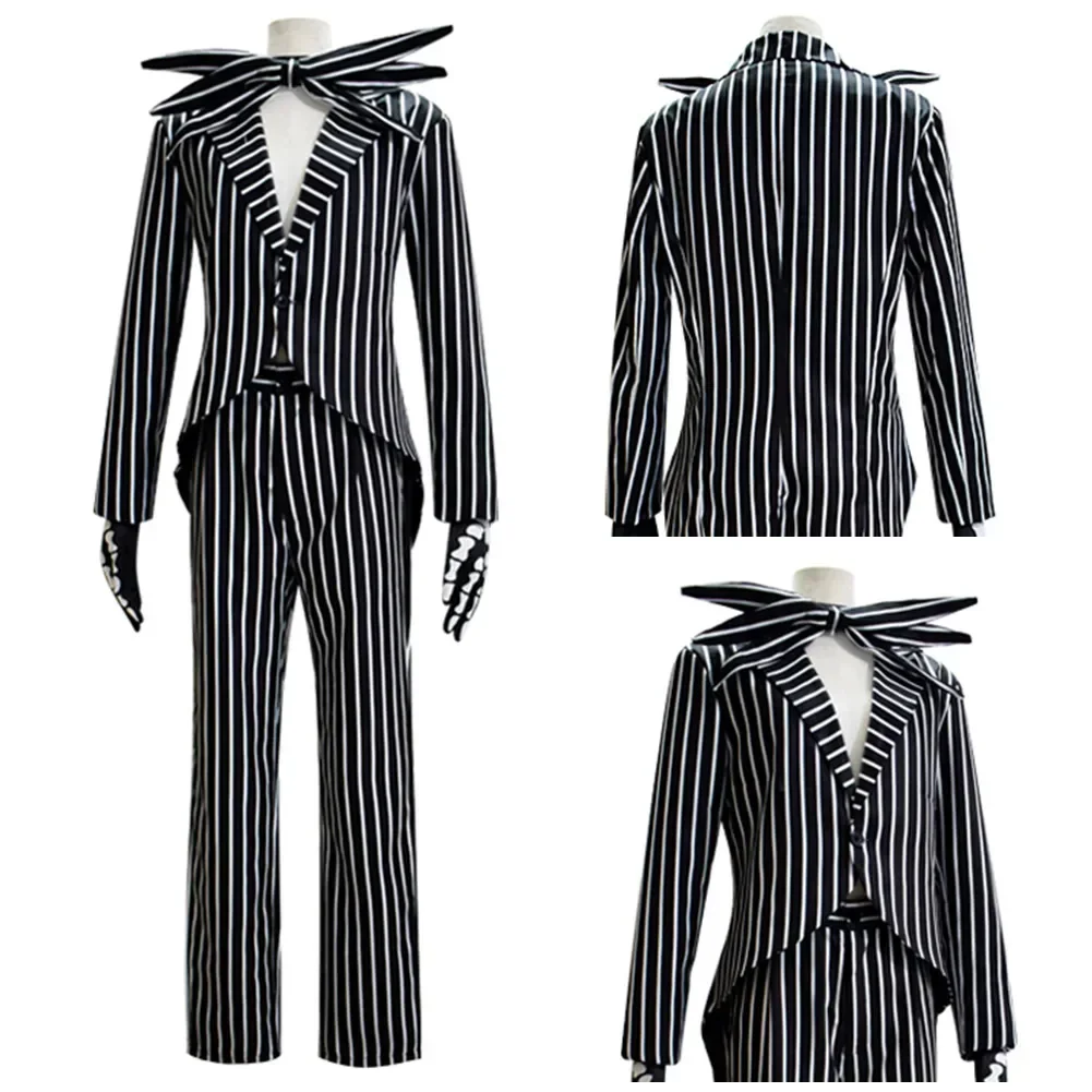 Jack Cosplay Skellington Cosplay Costume for Adult Men Fantasia Jacket Pants Outfit Man Halloween Carnival Party Disguise Suit