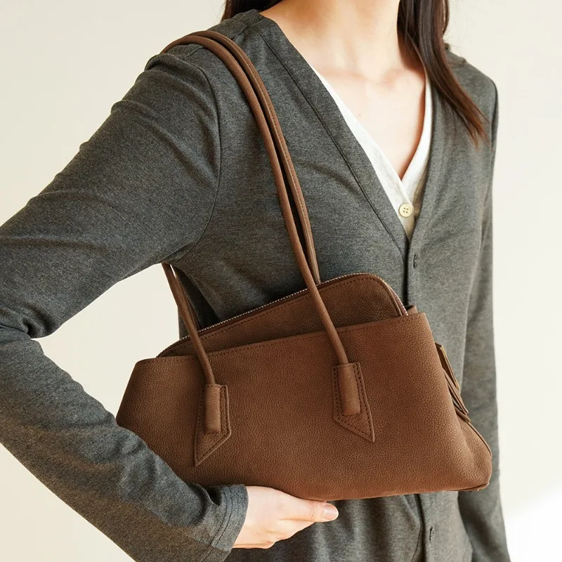 

High Quality Irregular Geometric Layered Design Women's Real Cowhide Leather Shoulder Bag Long-handle Tote Female Armpit Bag