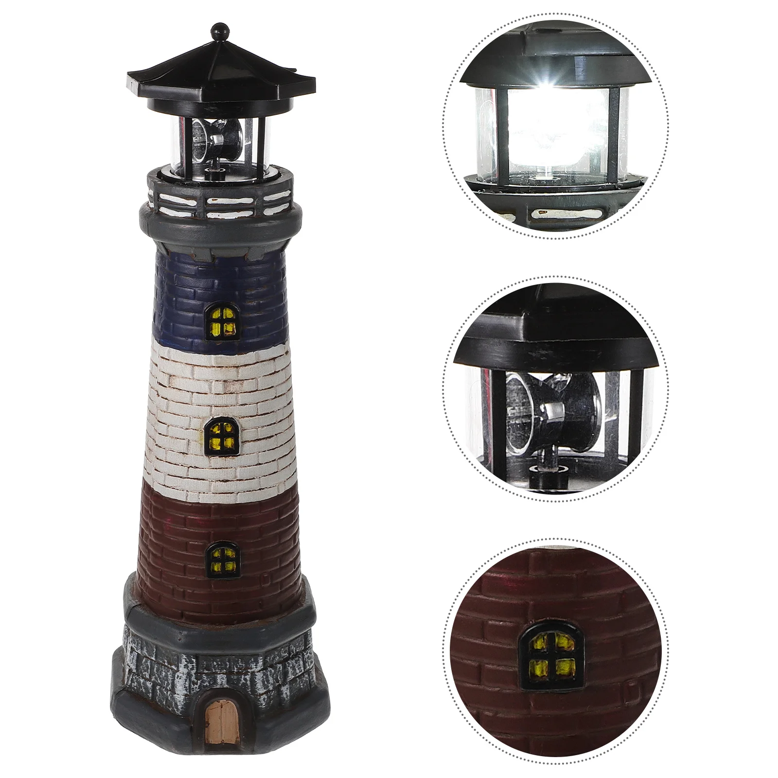 Solar Light Tower Resin Craft Ornaments Lights Revolving Lighthouse with Power Decor Lawn Glowing Statue Garden Decors