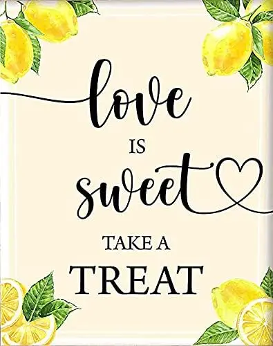 Eeypy Lemon Love is Sweet Take a Treat Sign Citrus Main Squeeze Bridal Shower Decor Lemon Table Decor Lemonade Party Decor Tin S