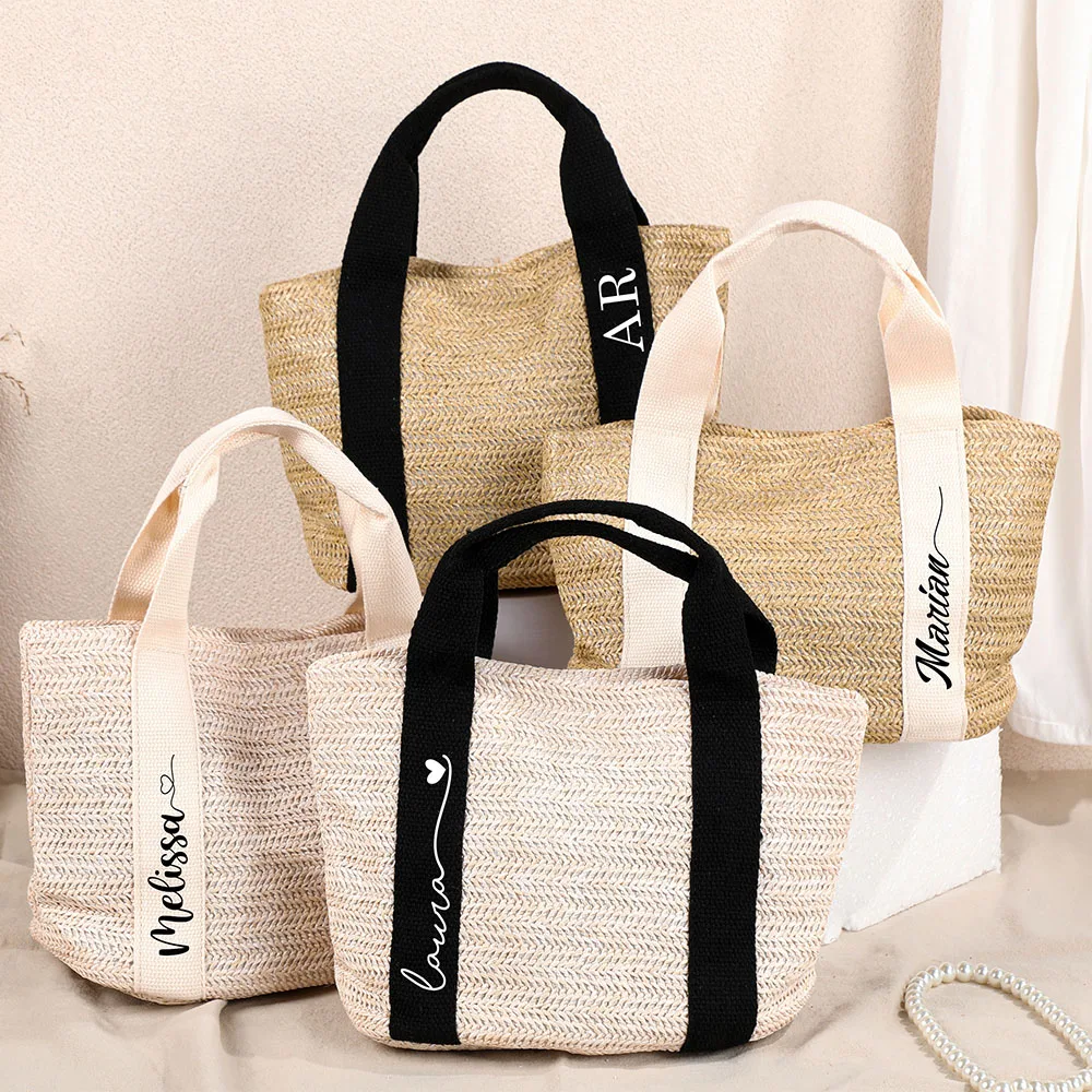 Personalized Seaside Wedding  Straw Tote Bags  Bridesmaid Gifts Bachelorette Party Beach Vacation Monogram Travel Bags