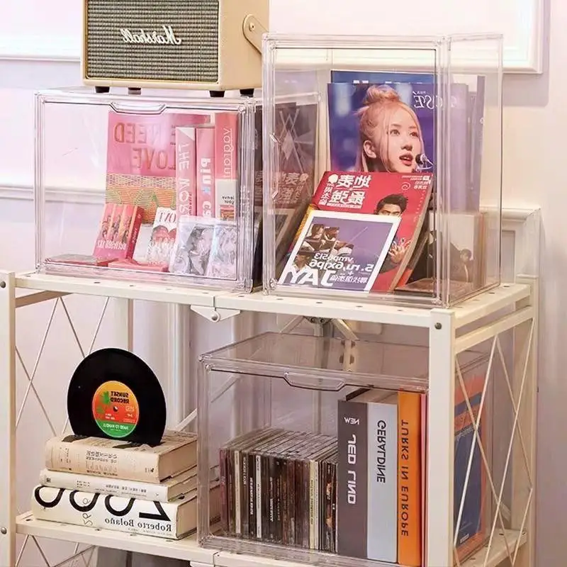 大容量防塵透明本棚本収納ボックスアルバムCD収納雑誌仕分けボックスアクリルディスプレイキャビネット