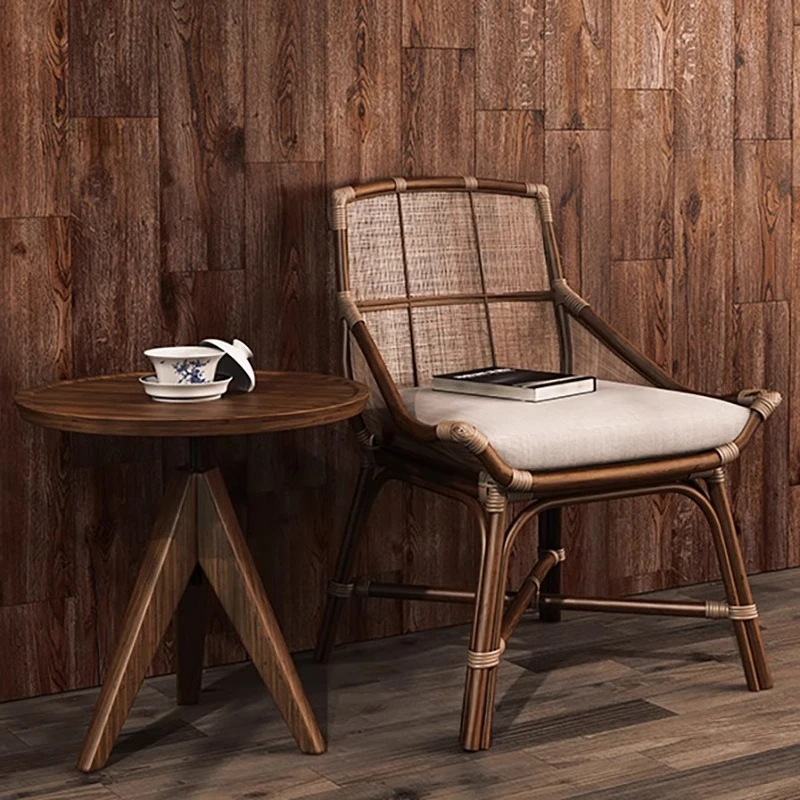 

Japanese rattan chair living room balcony leisure chair medieval back designer home homestay single rattan