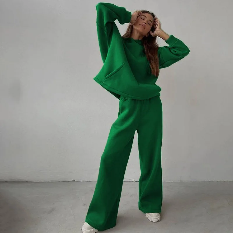 

Весенне-осенний новый модный повседневный комплект из двух частей, свободные широкие брюки с длинными рукавами, популярная женская одежда в Европе и Америке